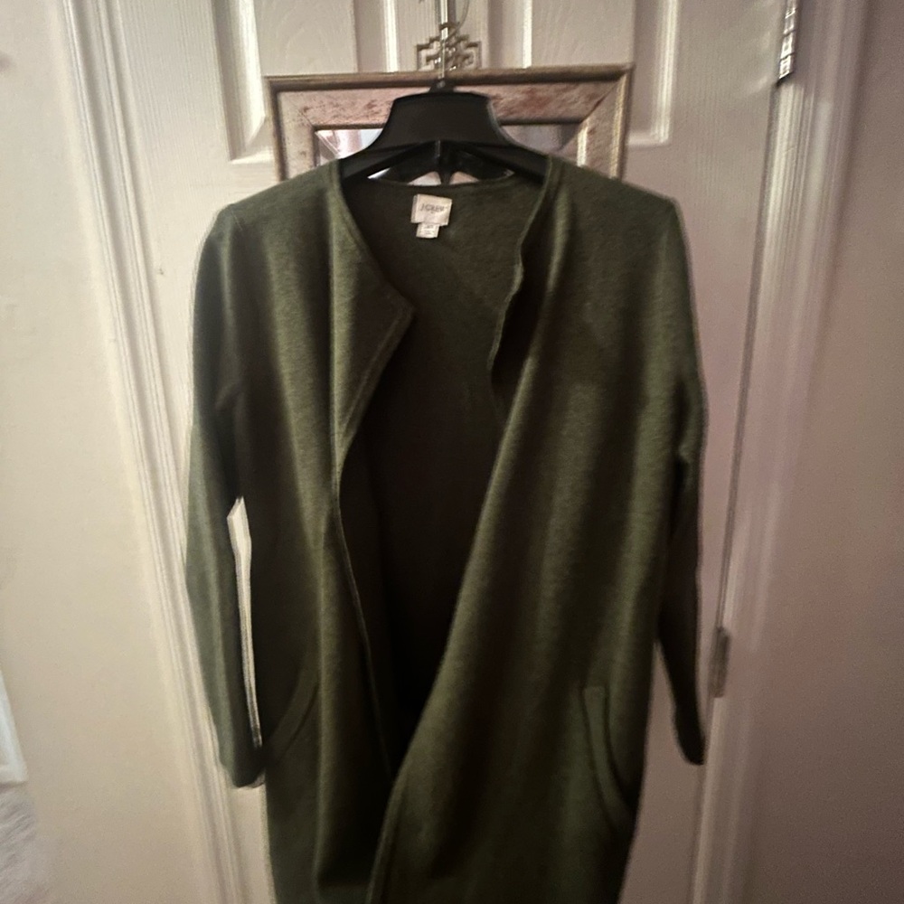J CREW Olive Green Open Front Cardigan Sweater